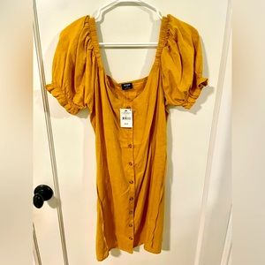 Mustard puff sleeve dress cotton on